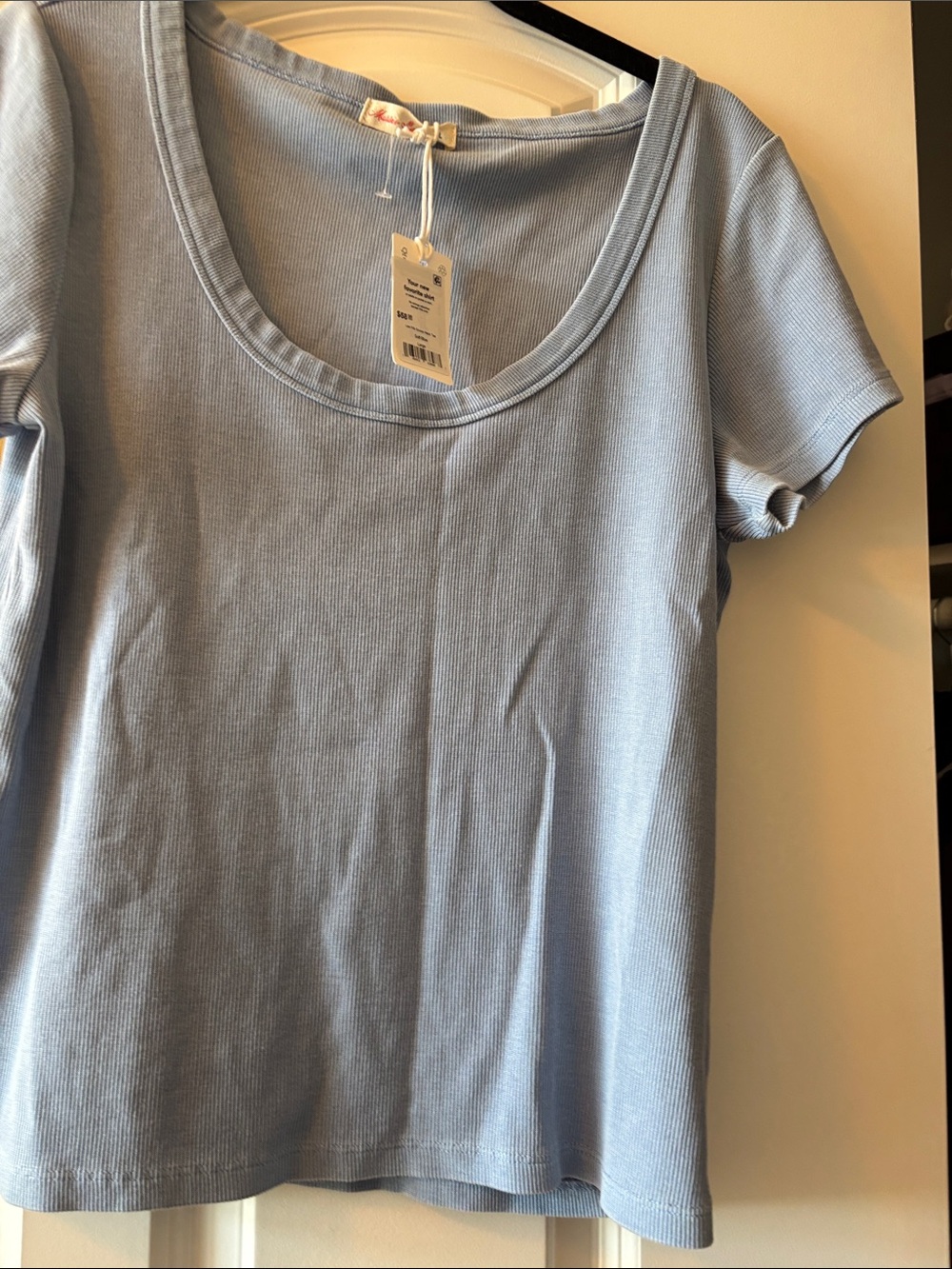 Marine Layer Light Blue Ribbed Scoop Neck Short Sleeve Tee